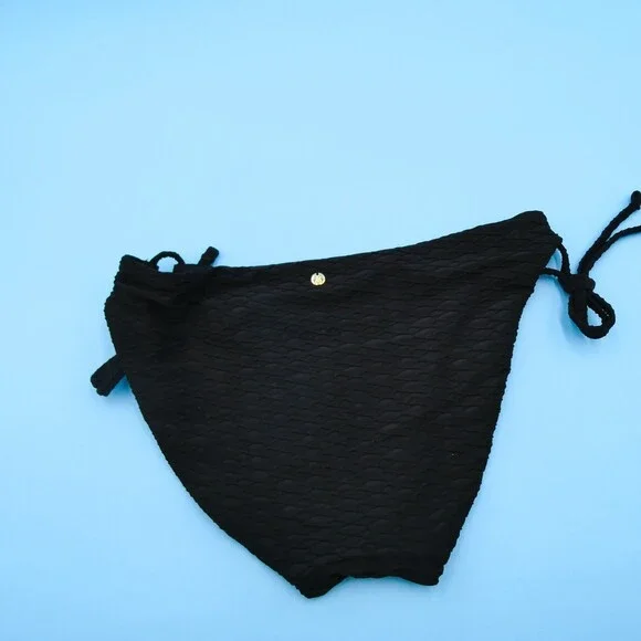 Victorias Secret Medium Black Ribbed Tie Cheeky Hipster Bikini Bottom Swimwear - Picture 6 of 7